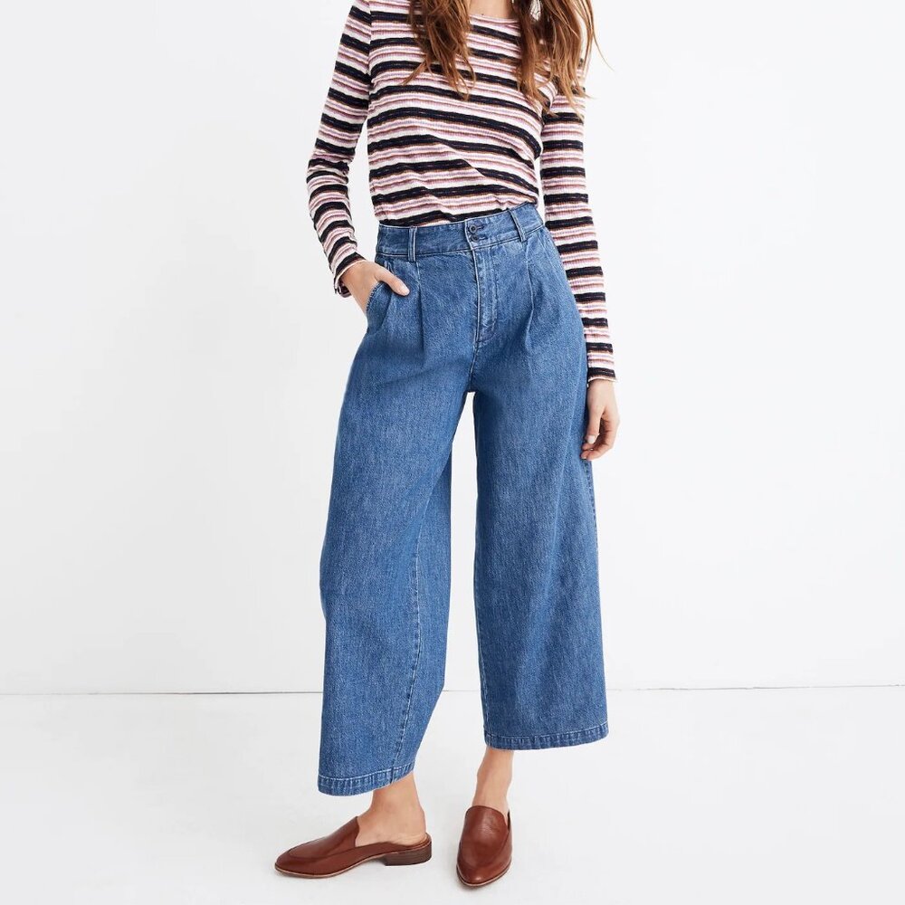 Madewell High Rise Pleated Wide Leg Trouser Jean, Size 2
